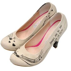 DOGO Women's Vegan Leather Beige High Heels - Dance me to the end of love design